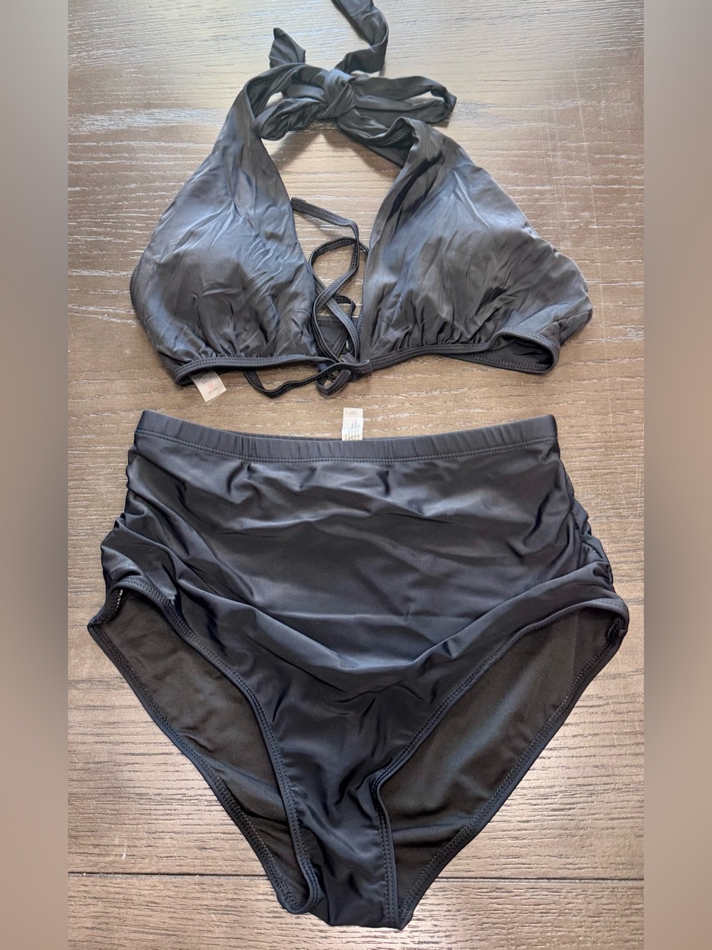NWT ZMART Black Halter High Waist Ruched Bikini Set M